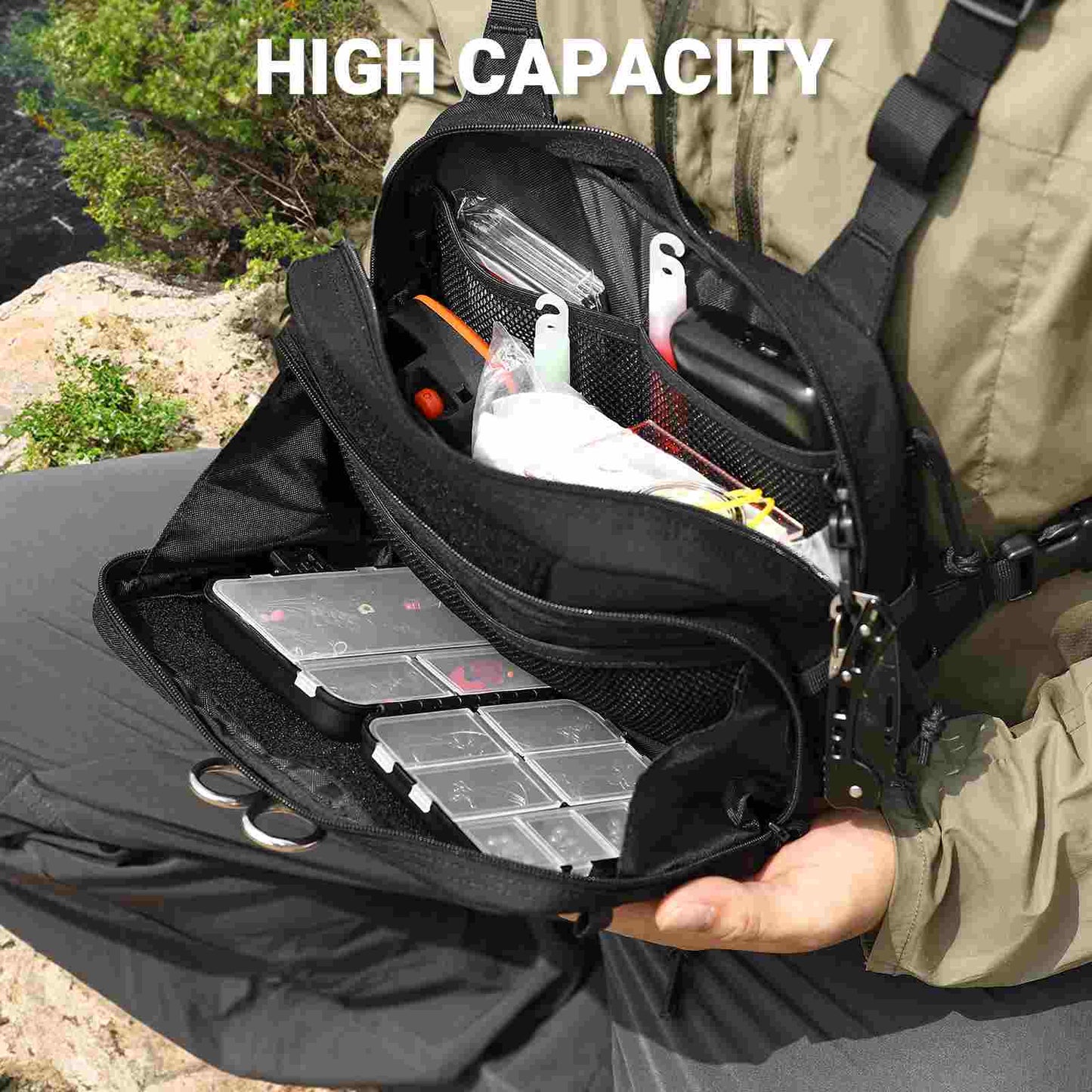 Votagoo Fishing Chest Pack, Fly Fishing Bag for Men and Women, Tackle and Fly Boxes Storage Pack, Hunting Binocular Pack