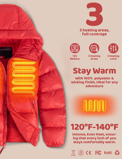 Antarctica Gear Kid Heated Jacket with 12V/5A 10000 mAh Battery Pack Winter Coat for Boys Girls Heated Coat
