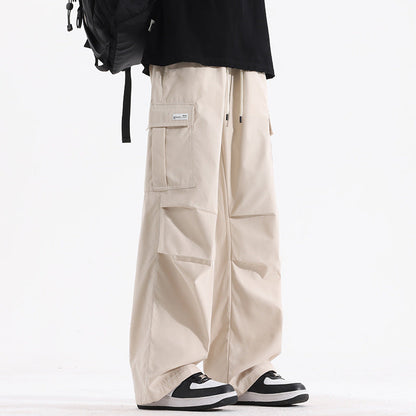 Couple American Retro High Street Fashionable Pleated Straight Cargo Pants