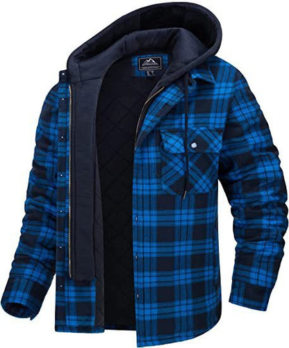 Casual Thick Padded Men's Plaid Hooded Jacket