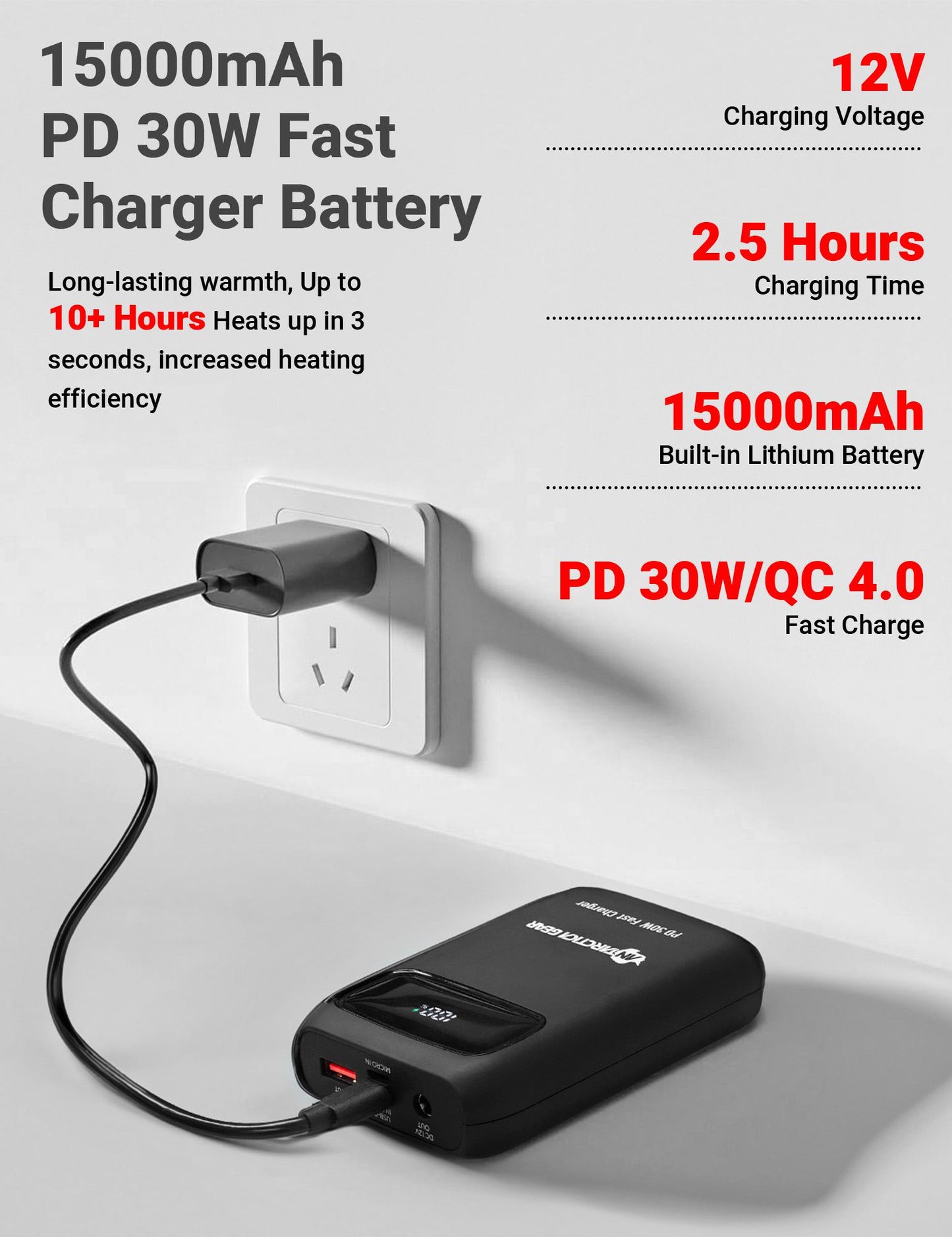 ANTARCTICA GEAR 15000mAh 12V Portable Battery, PD 30W and QC 4.0 Fast Charger Battery