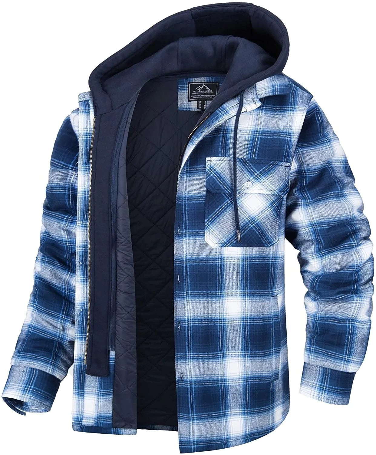 Casual Thick Padded Men's Plaid Hooded Jacket