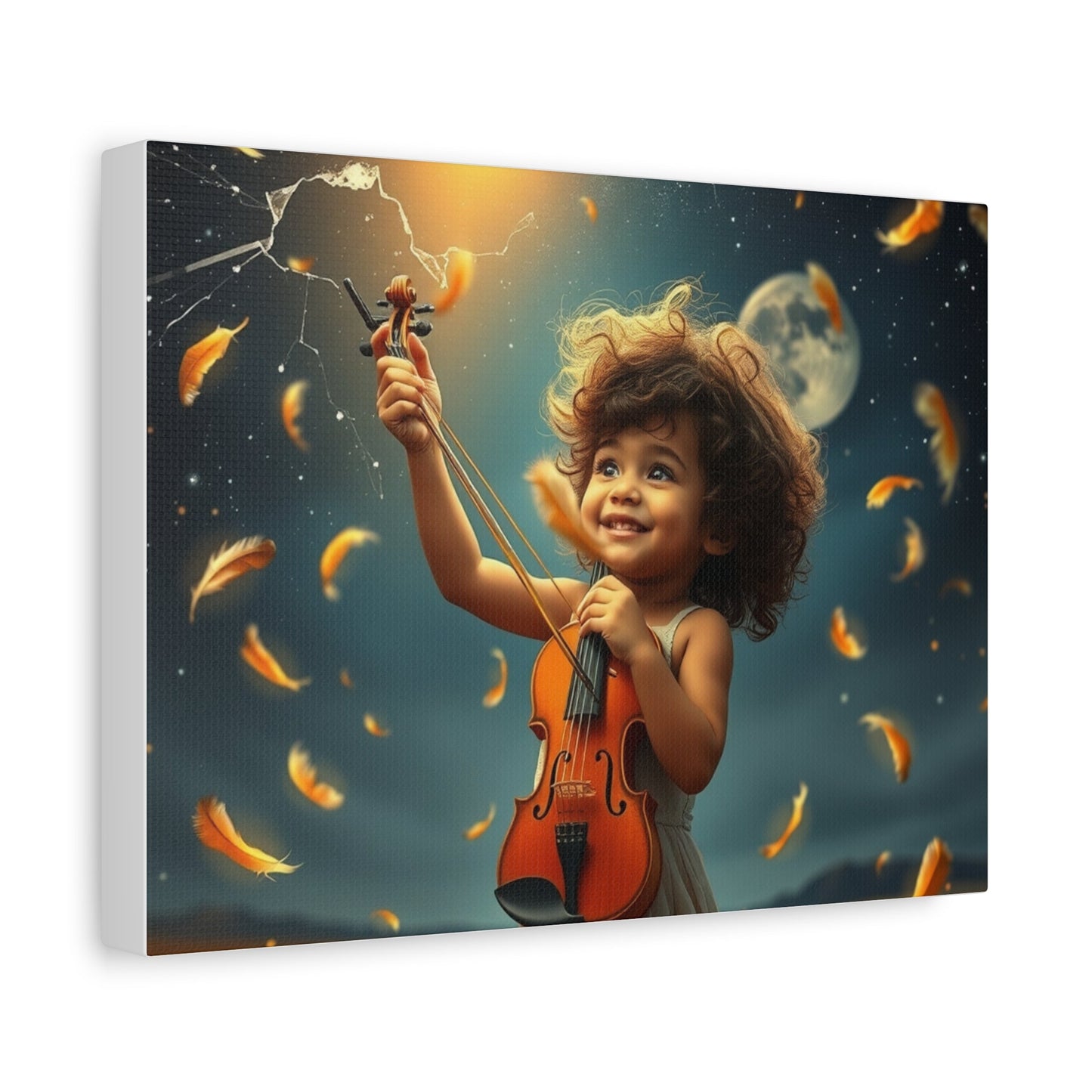 Whimsical Canvas Art, Magical Child with Violin, Nursery Decor, Kids Room Wall Art, Unique Gift for Music Lovers, Joyful Artwork