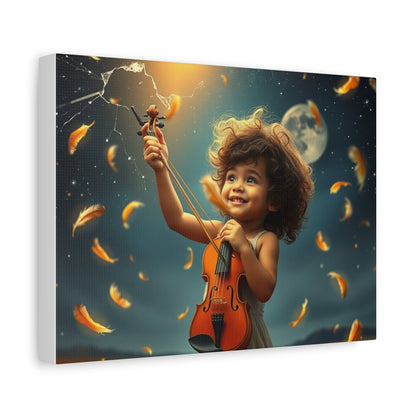 Whimsical Canvas Art, Magical Child with Violin, Nursery Decor, Kids Room Wall Art, Unique Gift for Music Lovers, Joyful Artwork