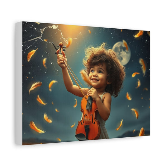 Whimsical Canvas Art, Magical Child with Violin, Nursery Decor, Kids Room Wall Art, Unique Gift for Music Lovers, Joyful Artwork