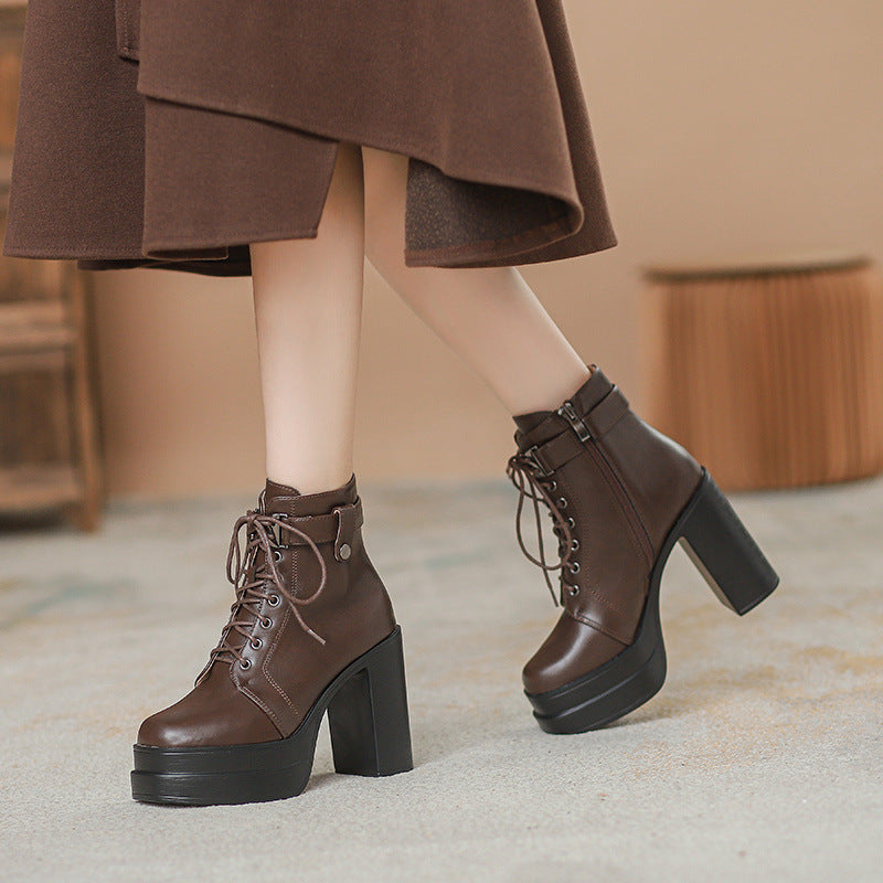 Fashion Short Boots Waterproof Platform Thick Heel High Heels - Convenient store