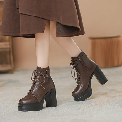 Fashion Short Boots Waterproof Platform Thick Heel High Heels - Convenient store