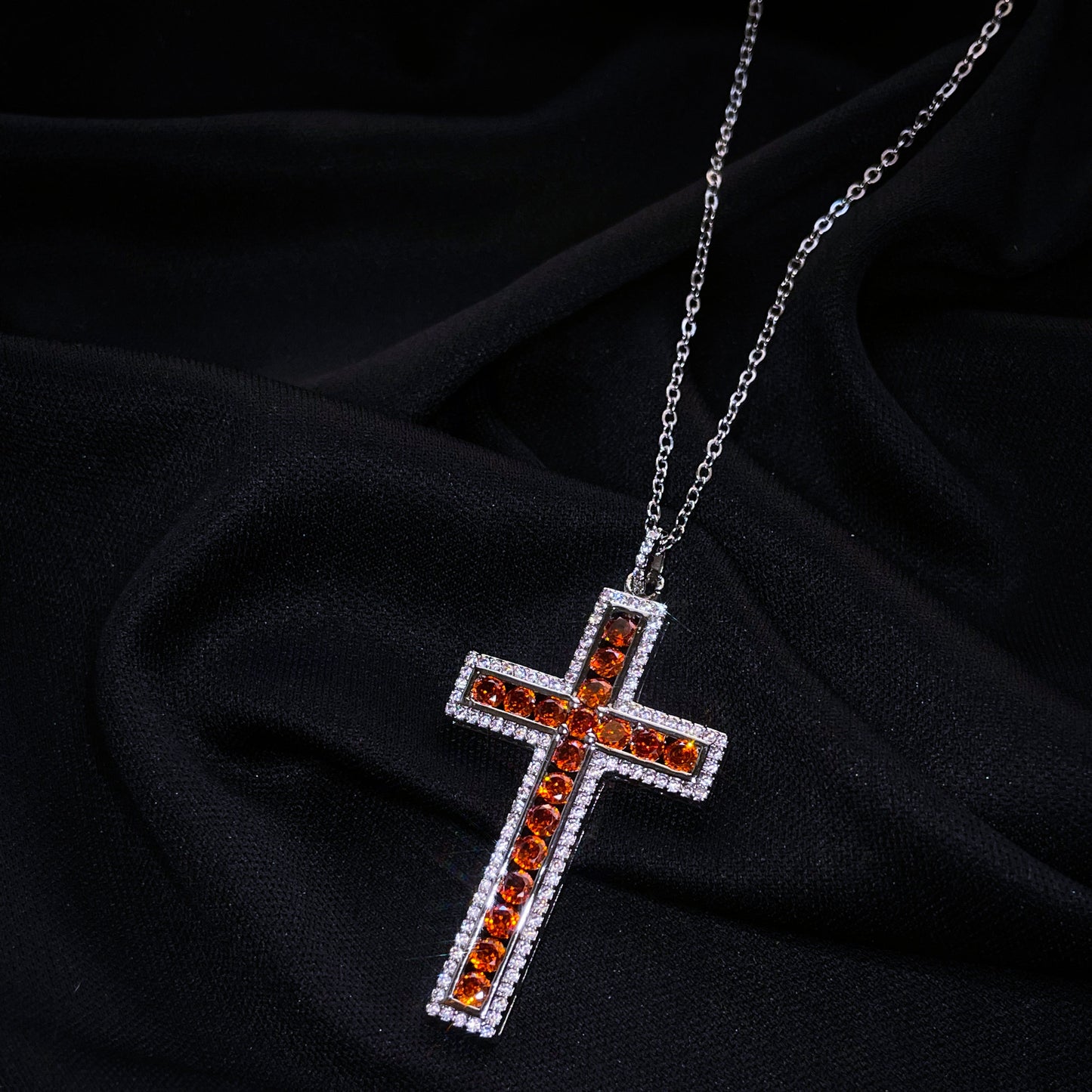 Ruby Red Crystal Cross Necklace