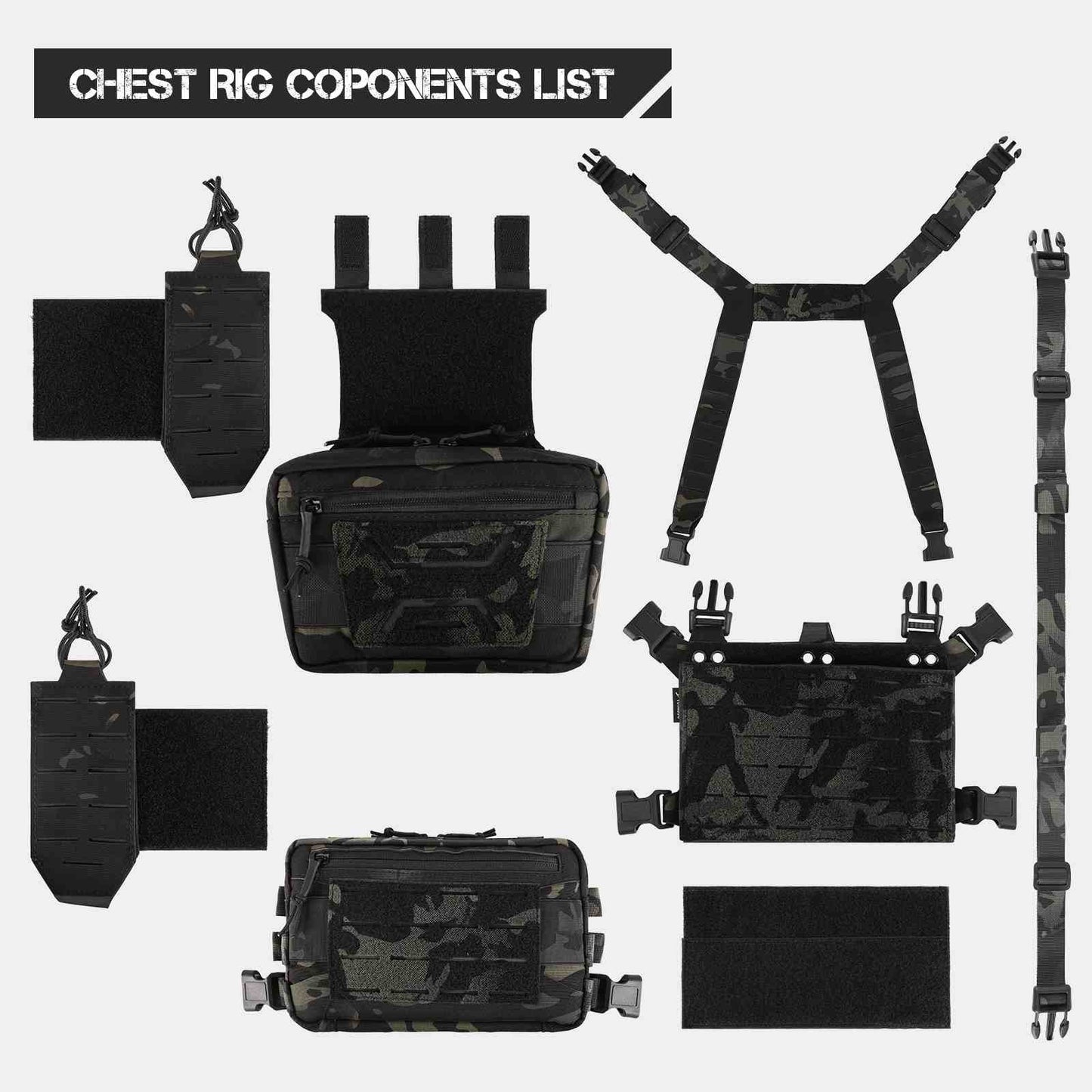 Votagoo Tactical Chest Rig，Molle Modular Micro Fight Chest Rigs Adjustable&Detachable with 5.56/7.62 Magazine Pouch