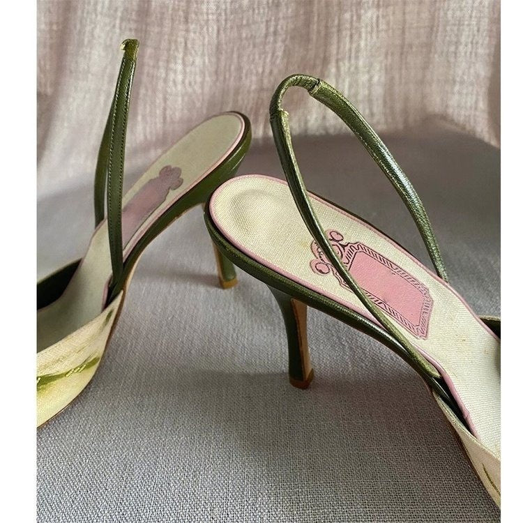 Vintage Pointed Embroidered High Heels - Convenient store