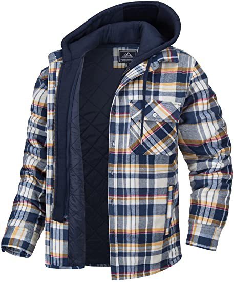 Casual Thick Padded Men's Plaid Hooded Jacket