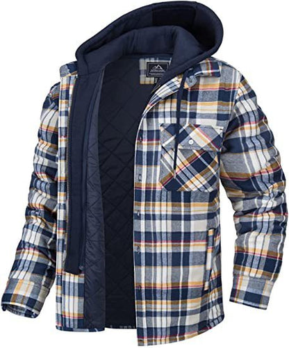 Casual Thick Padded Men's Plaid Hooded Jacket
