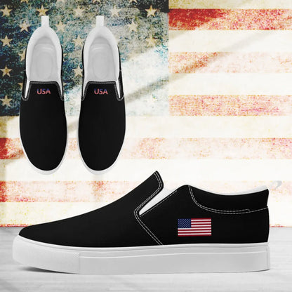 Personalized Patriotic Sneakers, Custom America Flag Shoes, Canvas Slip On Shoes