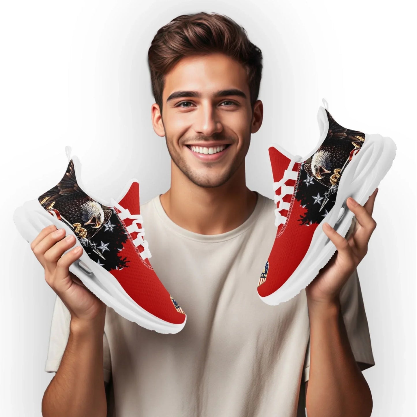 Personalized USA Flag Print Sneakers, Custom Patriotic and Pride Walking Shoes, Unisex Sports Shoes