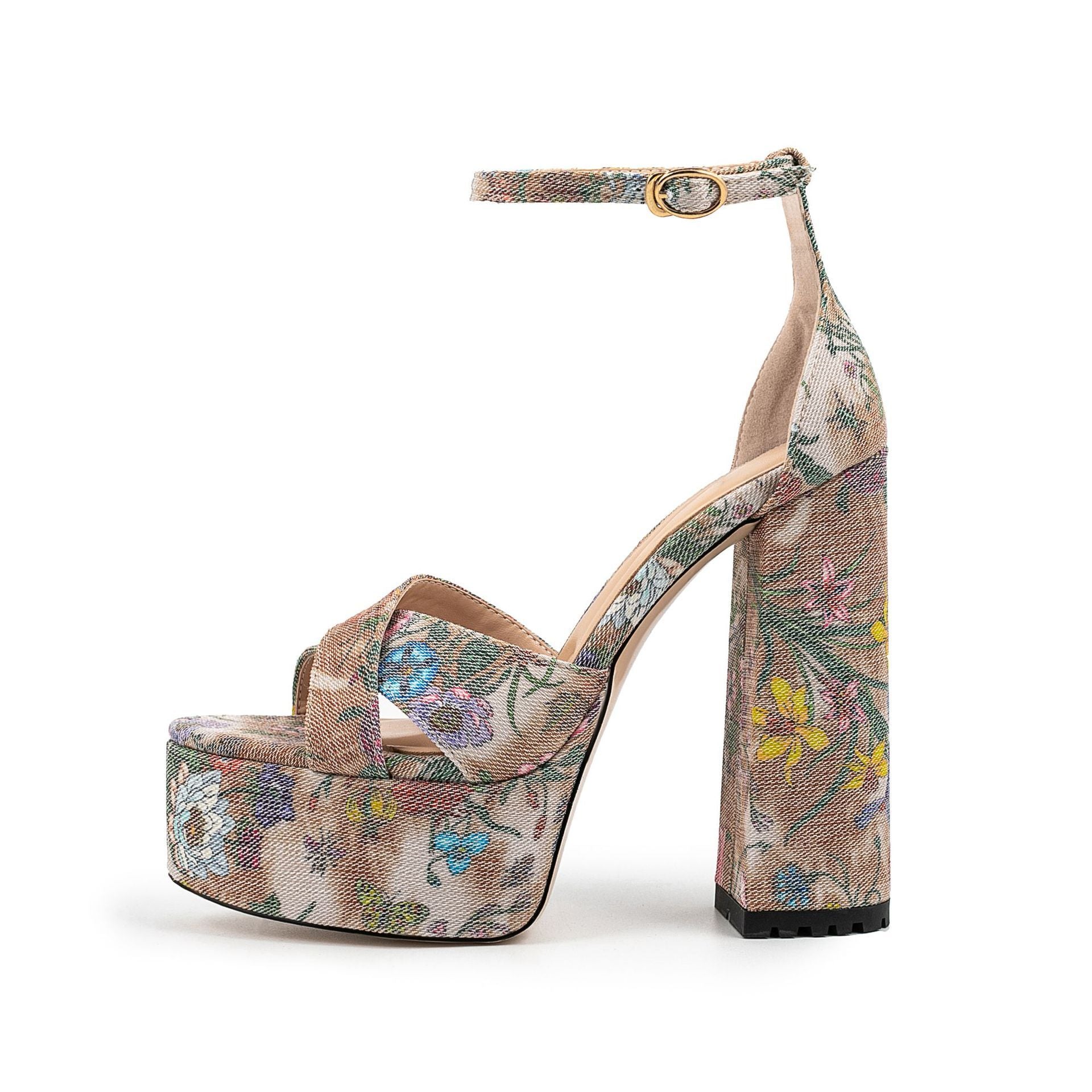 Waterproof Platform Thick Heel Ankle-strap Buckle High Heels - Convenient store