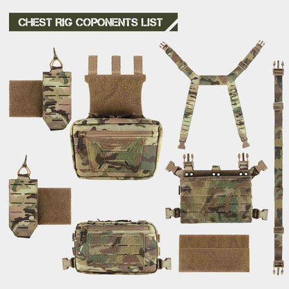 Votagoo Tactical Chest Rig，Molle Modular Micro Fight Chest Rigs Adjustable&Detachable with 5.56/7.62 Magazine Pouch