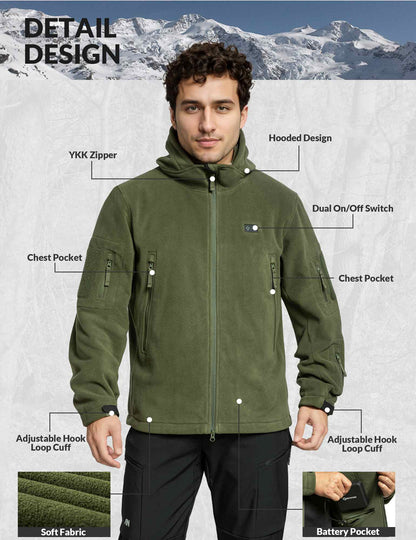 ANTARCTICA GEAR Fleece Heating Jacket, Fit Zip Hood Winter Jacket For Men