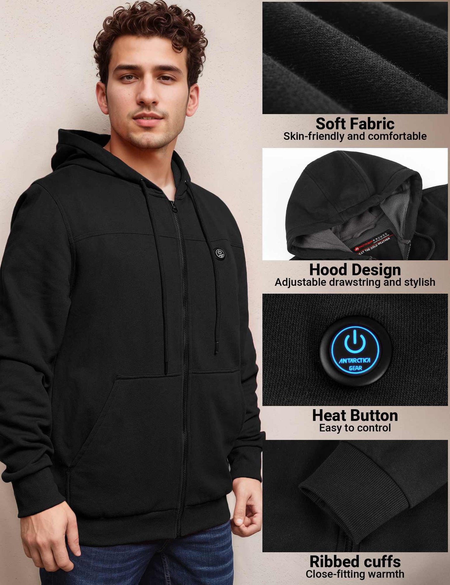 ANTARCTICA GEAR Heated Hoodie Sweater for Men with 12V 20000mAh Battery Pack