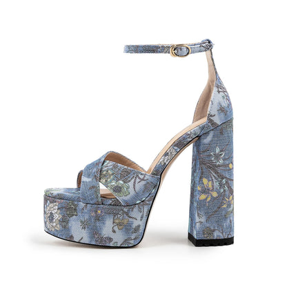 Waterproof Platform Thick Heel Ankle-strap Buckle High Heels - Convenient store