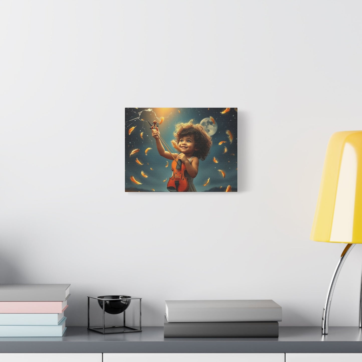 Whimsical Canvas Art, Magical Child with Violin, Nursery Decor, Kids Room Wall Art, Unique Gift for Music Lovers, Joyful Artwork