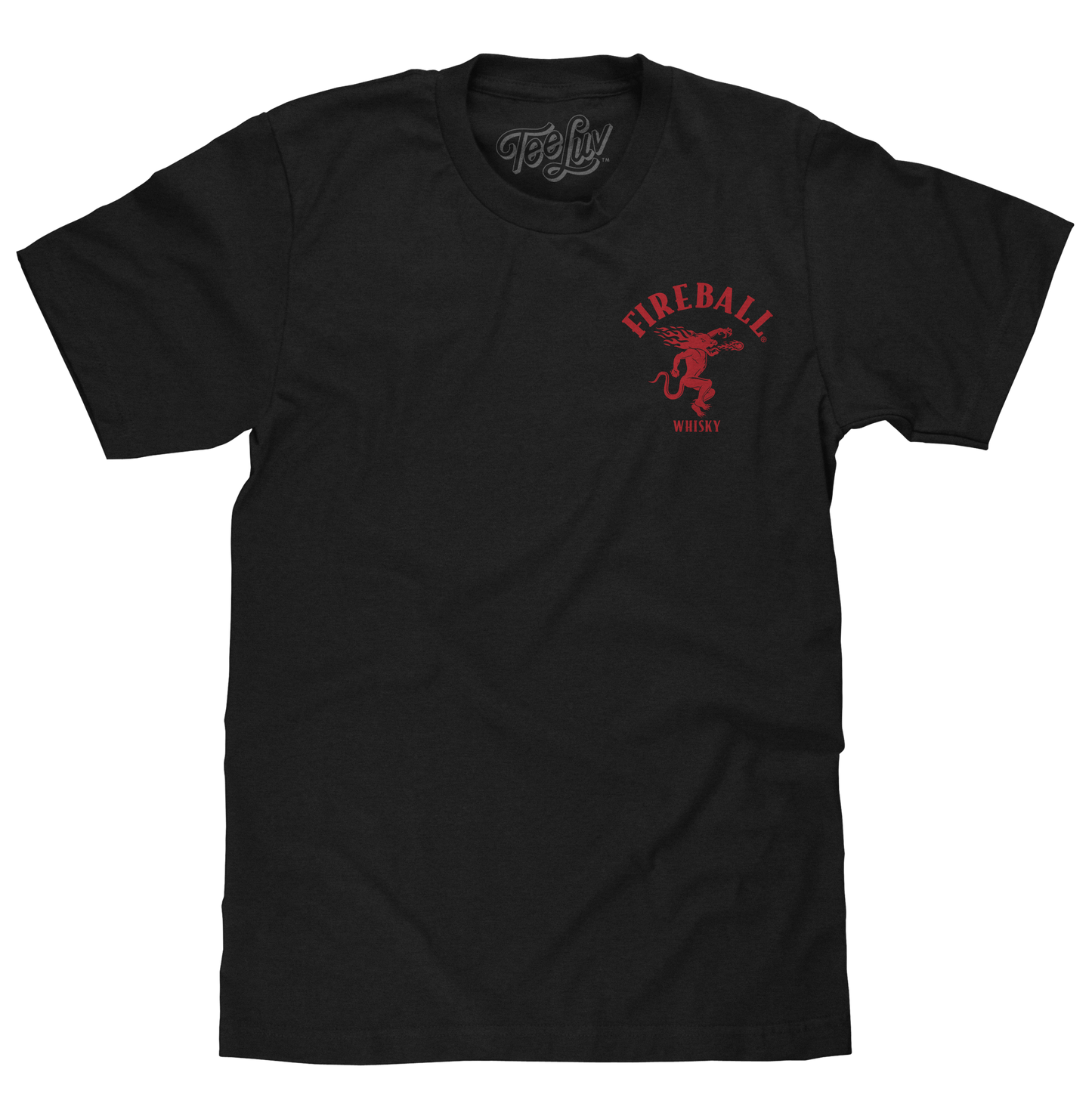 Fireball Whisky Left Chest Front and Back Dragon Mascot Logo T-Shirt - Black