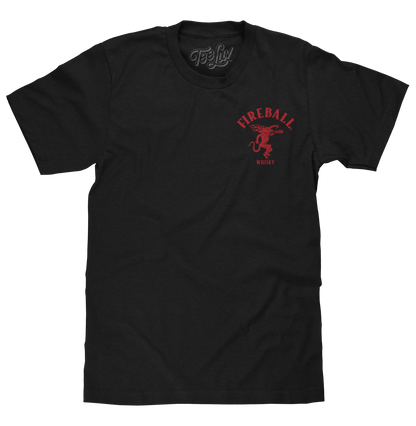 Fireball Whisky Left Chest Front and Back Dragon Mascot Logo T-Shirt - Black