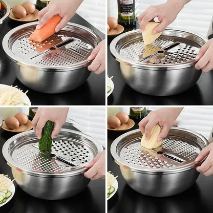 Stainless Steel Grater Plate Vegetable Cutter Rice Sieve Three-piece Set Convenient store