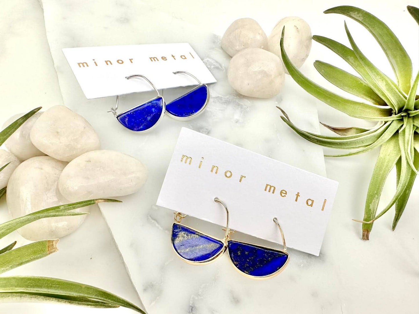 Lapis Lazuli Half Moon Hoops