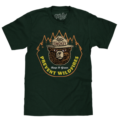 Smokey Bear Keep It Green Prevent Wildfires T-Shirt - Forest Green