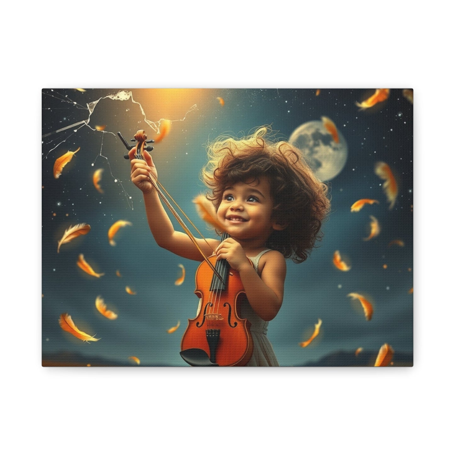 Whimsical Canvas Art, Magical Child with Violin, Nursery Decor, Kids Room Wall Art, Unique Gift for Music Lovers, Joyful Artwork
