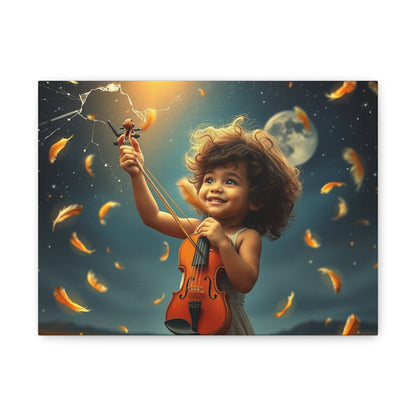 Whimsical Canvas Art, Magical Child with Violin, Nursery Decor, Kids Room Wall Art, Unique Gift for Music Lovers, Joyful Artwork