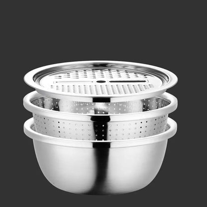 Stainless Steel Grater Plate Vegetable Cutter Rice Sieve Three-piece Set Convenient store