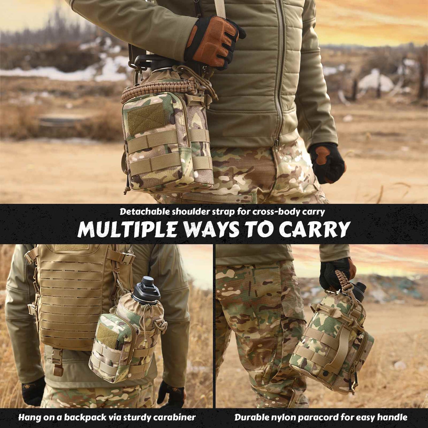 Votagoo 64Oz Half Gallon Stainless Steel Insulated Tactical Water Bottle with Metal Military Water Bottle Tactical Carrier Bag