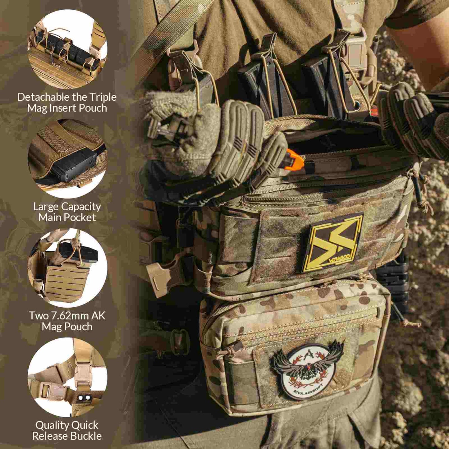 Votagoo Tactical Chest Rig，Molle Modular Micro Fight Chest Rigs Adjustable&Detachable with 5.56/7.62 Magazine Pouch