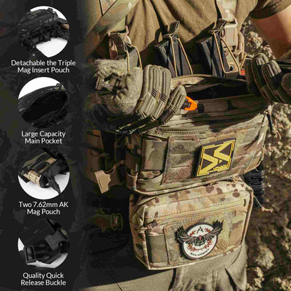 Votagoo Tactical Chest Rig，Molle Modular Micro Fight Chest Rigs Adjustable&Detachable with 5.56/7.62 Magazine Pouch