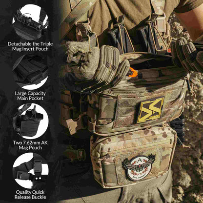 Votagoo Tactical Chest Rig，Molle Modular Micro Fight Chest Rigs Adjustable&Detachable with 5.56/7.62 Magazine Pouch