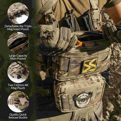 Votagoo Tactical Chest Rig，Molle Modular Micro Fight Chest Rigs Adjustable&Detachable with 5.56/7.62 Magazine Pouch