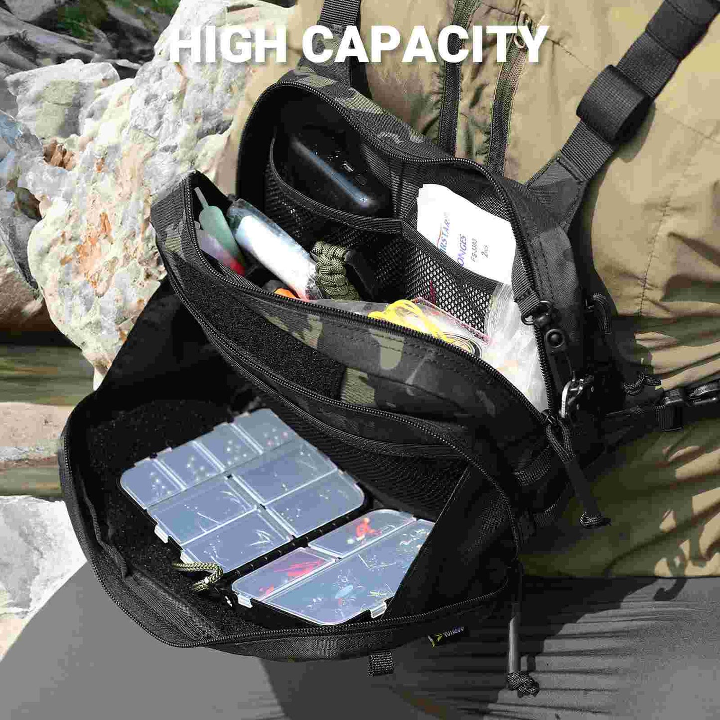 Votagoo Fishing Chest Pack, Fly Fishing Bag for Men and Women, Tackle and Fly Boxes Storage Pack, Hunting Binocular Pack