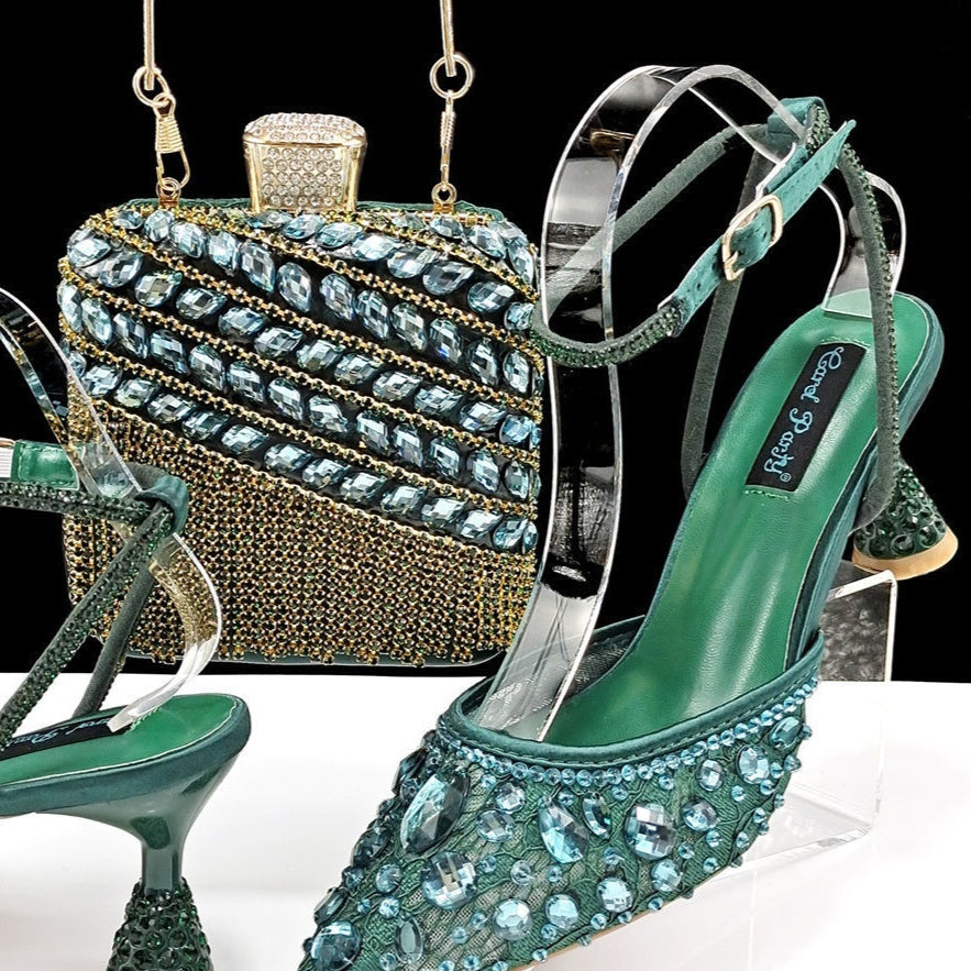 Large Rhinestone High Heel Sandals Three-dimensional Tassel Handbag Set - Convenient store