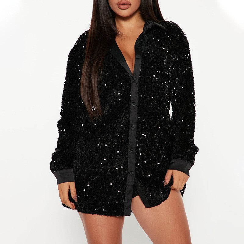 Women's Fashionable Sequins Long-sleeved Coat