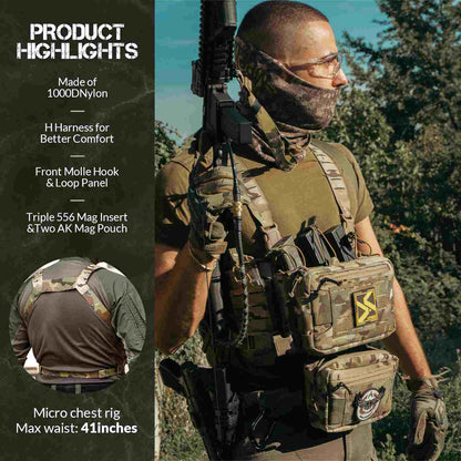 Votagoo Tactical Chest Rig，Molle Modular Micro Fight Chest Rigs Adjustable&Detachable with 5.56/7.62 Magazine Pouch