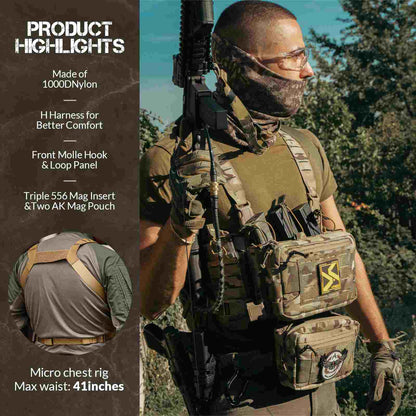 Votagoo Tactical Chest Rig，Molle Modular Micro Fight Chest Rigs Adjustable&Detachable with 5.56/7.62 Magazine Pouch