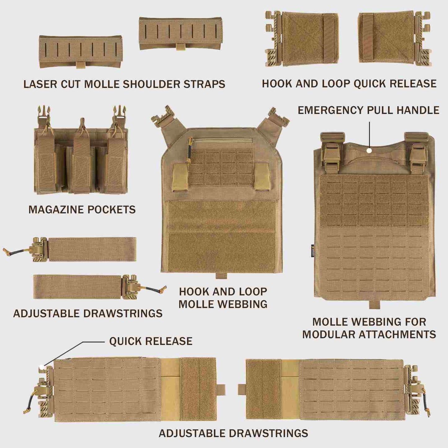 Votagoo 601 Laser Cut Molle Vest Adjustable Plate Carrier Tactical Military Vest