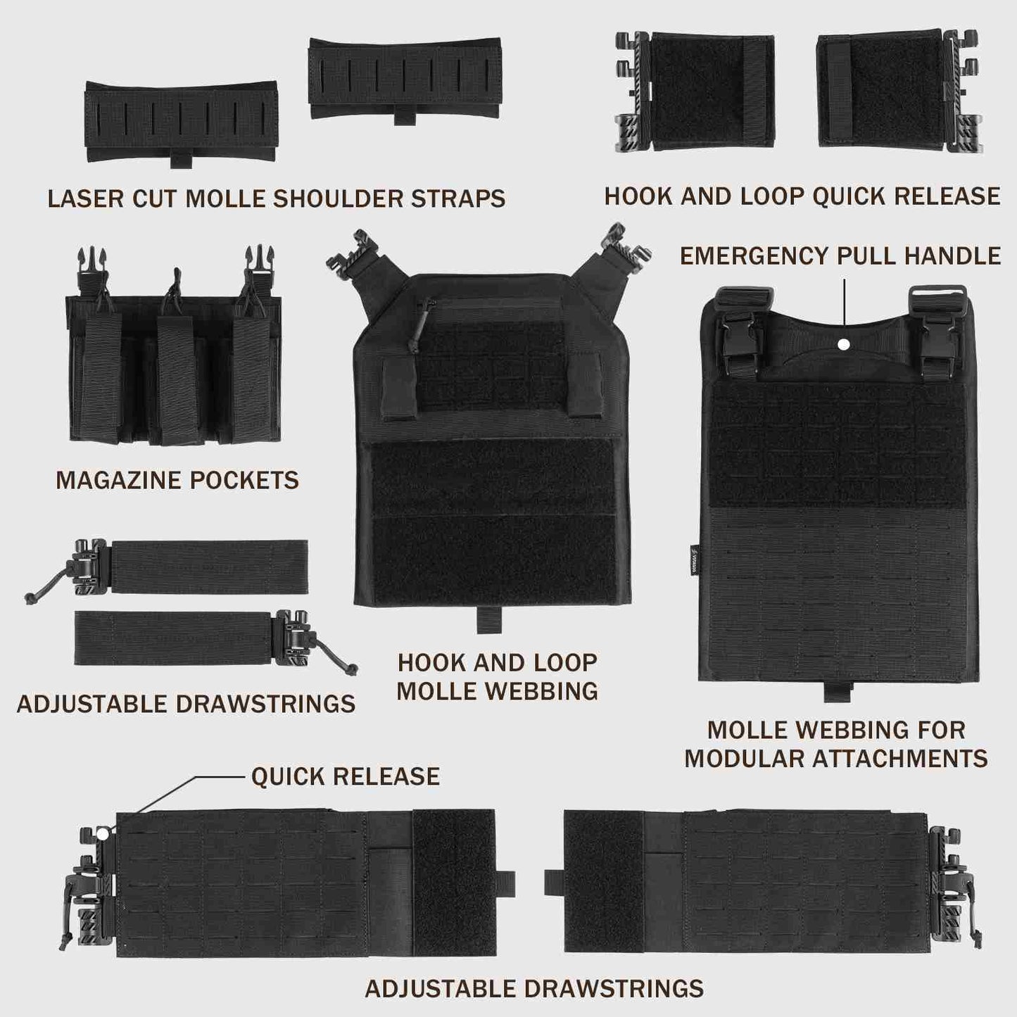 Votagoo 601 Laser Cut Molle Vest Adjustable Plate Carrier Tactical Military Vest