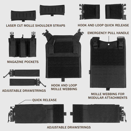 Votagoo 601 Laser Cut Molle Vest Adjustable Plate Carrier Tactical Military Vest