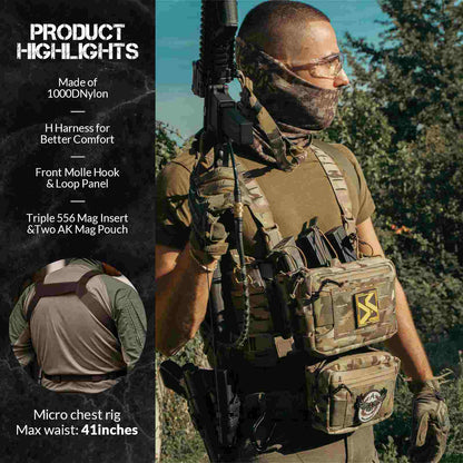 Votagoo Tactical Chest Rig，Molle Modular Micro Fight Chest Rigs Adjustable&Detachable with 5.56/7.62 Magazine Pouch
