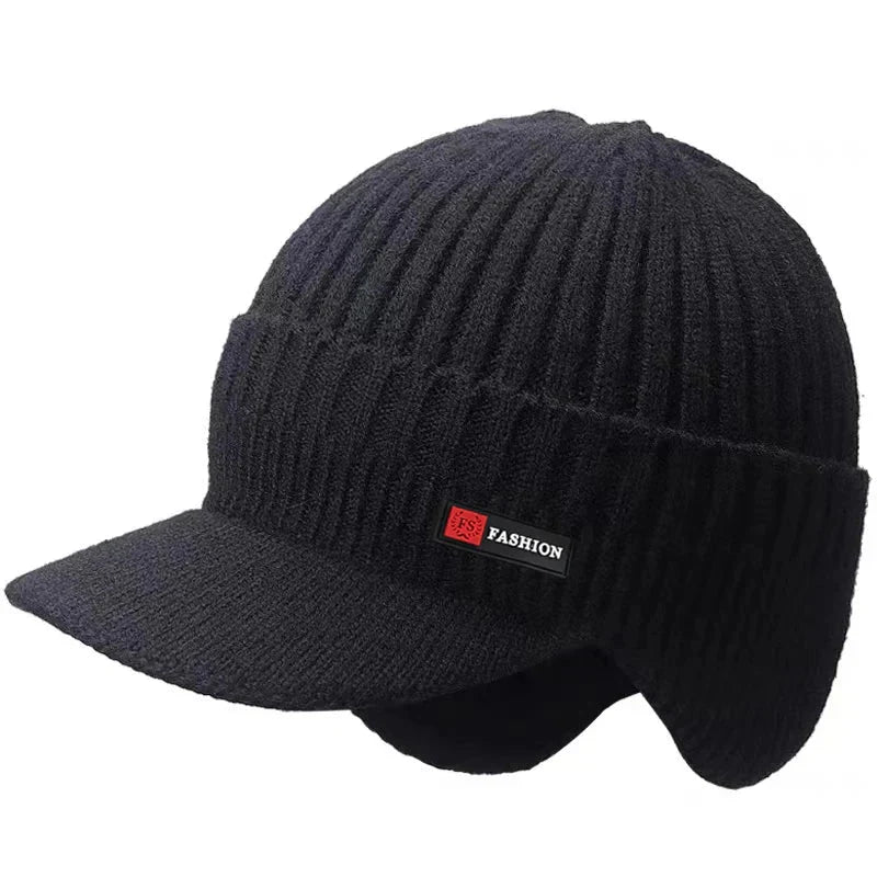 Winter Men’s Hat with Ear Protection and Windproof Visor