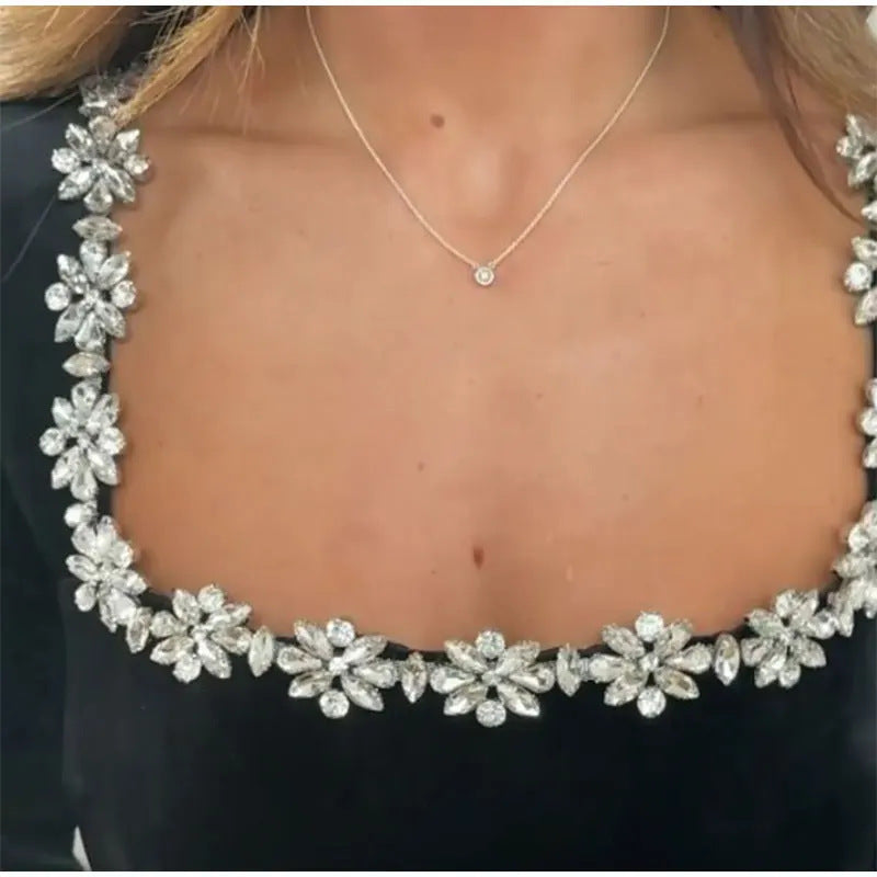 Elegant Square Neck Long-sleeved Dress With Flowers