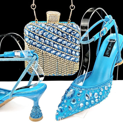 Large Rhinestone High Heel Sandals Three-dimensional Tassel Handbag Set - Convenient store