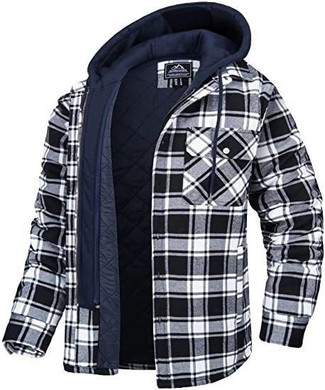 Casual Thick Padded Men's Plaid Hooded Jacket